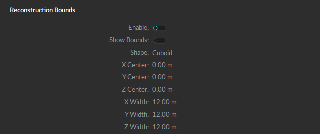 A screenshot of the advanced settings available in the Reconstruction Bounds section of the Live Pipeline settings. 